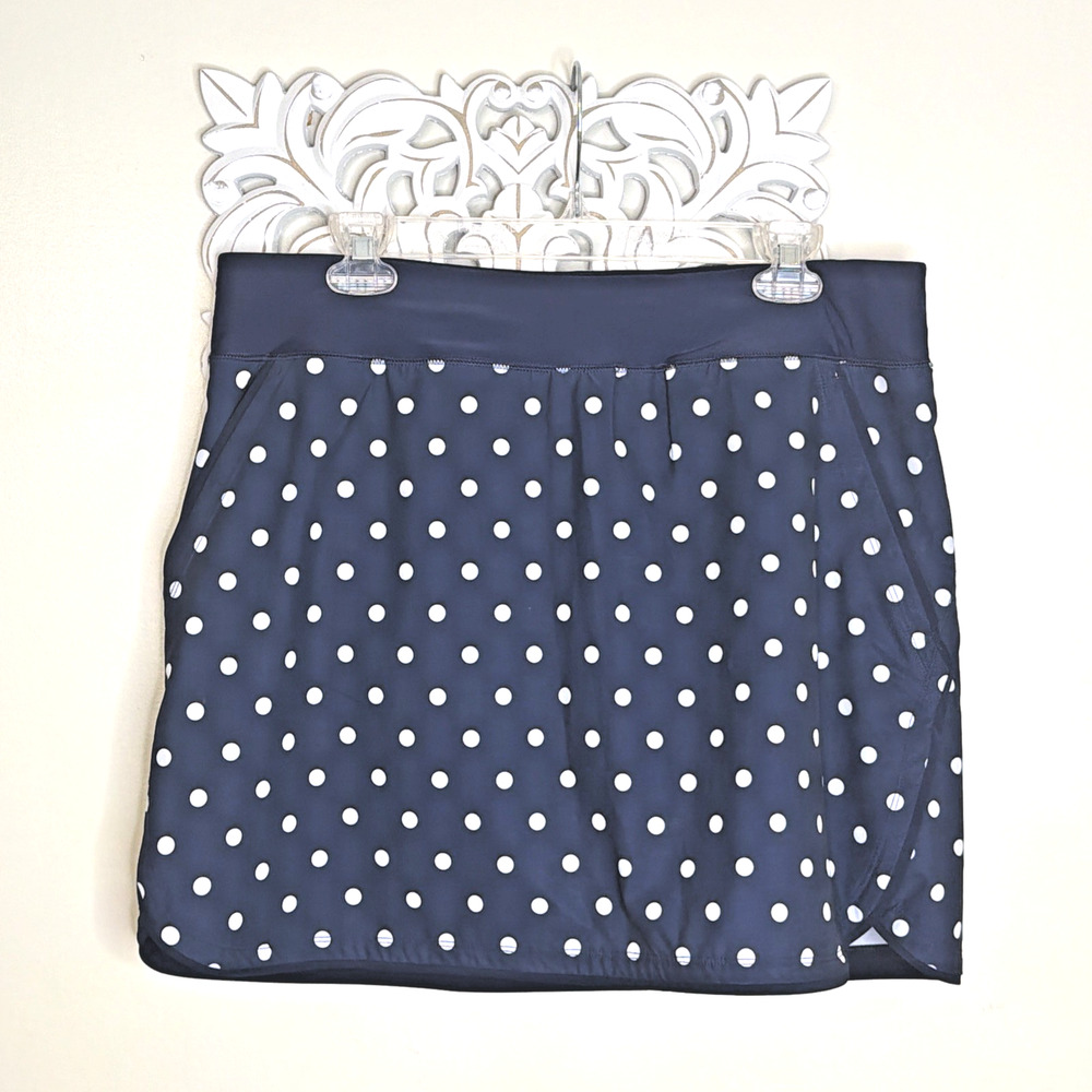 Lands' End Navy Blue Polka Dot One-Piece Swim Skirt